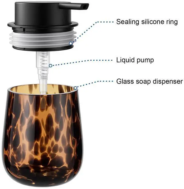Alt view image 4 of 7 - Marble Glass Liquid Soap/Lotion/Hand Sanitizer Pump Dispenser, Refillable for Kitchen and Bathroom Countertop (Amber)