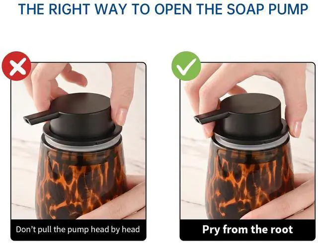 Alt view image 5 of 7 - Marble Glass Liquid Soap/Lotion/Hand Sanitizer Pump Dispenser, Refillable for Kitchen and Bathroom Countertop (Amber)