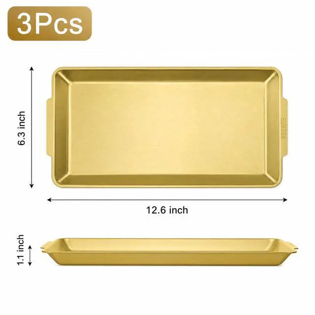 Alt view image 2 of 7 - 3 Pack 304 Stainless Steel Serving Platters, 12.6" Rectangle Metal Dinner Plates with Handles, Decorative Organizer Trays for BBQ, Dining, Party, Buffet, Appetizer Serving(Gold)