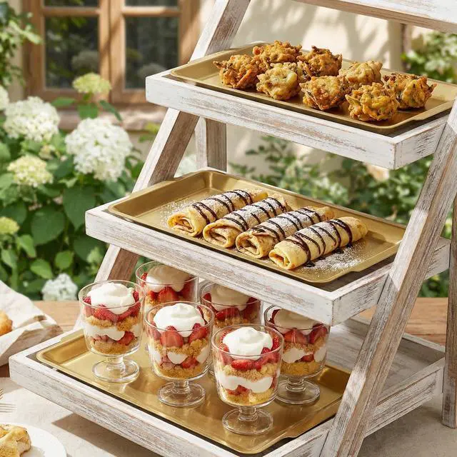 Alt view image 7 of 7 - 3 Pack 304 Stainless Steel Serving Platters, 12.6" Rectangle Metal Dinner Plates with Handles, Decorative Organizer Trays for BBQ, Dining, Party, Buffet, Appetizer Serving(Gold)