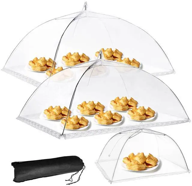 Main image of 2 Pack Extra Large Food Tents SPANLA 41"X27" Pop-Up Mesh Food Covers for Outdoors with 1 Standard (17"X17") Food Cover, Reusable and Collapsible Food Nets Outside BBQ Party Supplies
