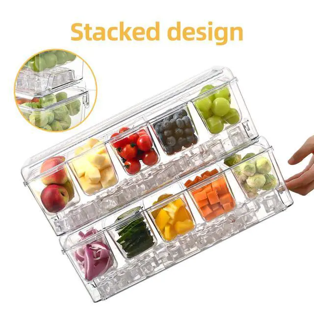 Alt view image 2 of 7 - Large Chilled Condiment Caddy,Stackable Chilled Condiment Containers Server with Lids for 5 Removable Compartments (5 Containers, 1 pack)