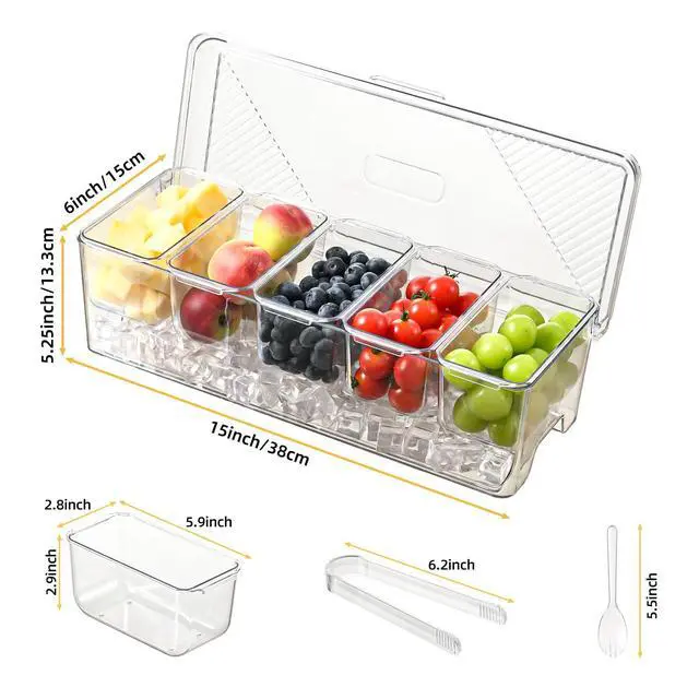 Alt view image 3 of 7 - Large Chilled Condiment Caddy,Stackable Chilled Condiment Containers Server with Lids for 5 Removable Compartments (5 Containers, 1 pack)