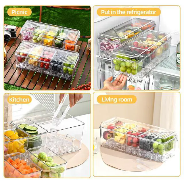 Alt view image 5 of 7 - Large Chilled Condiment Caddy,Stackable Chilled Condiment Containers Server with Lids for 5 Removable Compartments (5 Containers, 1 pack)