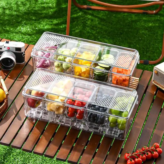 Alt view image 7 of 7 - Large Chilled Condiment Caddy,Stackable Chilled Condiment Containers Server with Lids for 5 Removable Compartments (5 Containers, 1 pack)