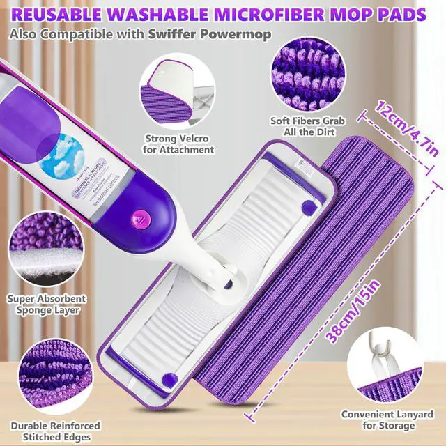 Alt view image 3 of 5 - Microfiber Spray Mops for Floor Cleaning - SEVENMAX Dry Wet Floor Mop with Sprayer 3 Washable Pads fit Swiffer Powermop for Hardwood Laminate Tile Wood Vinyl Ceramic Home Kitchen Cleaning