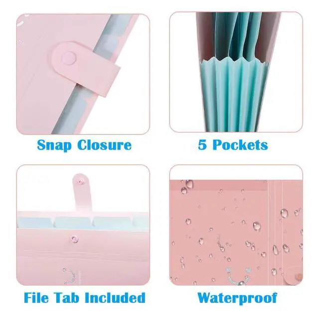 Alt view image 4 of 7 - 6 Pcs Expanding File Folder with 5 Pockets Organizer Plastic A4 Size and 168 Pcs File Folder Labels for School Teacher and Office