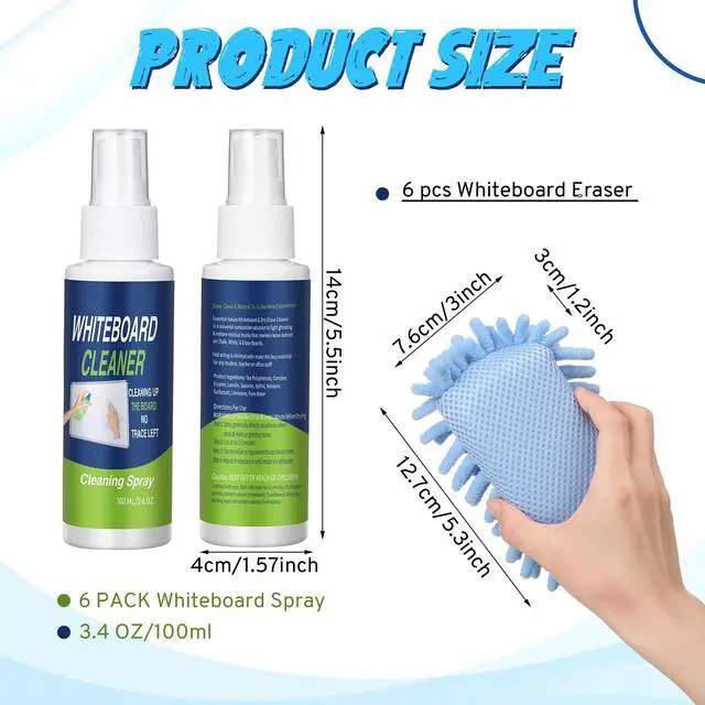 Alt view image 2 of 7 - 6 Pack Whiteboard Cleaner 3.4 Fl oz White Board Cleaning Spray Dry Erase Board Cleaner with Microfiber Shag Whiteboard Eraser Removes Stubborn Marks from Chalkboard (Pastel)
