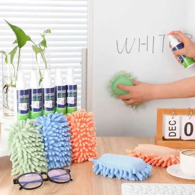 Alt view image 5 of 7 - 6 Pack Whiteboard Cleaner 3.4 Fl oz White Board Cleaning Spray Dry Erase Board Cleaner with Microfiber Shag Whiteboard Eraser Removes Stubborn Marks from Chalkboard (Pastel)