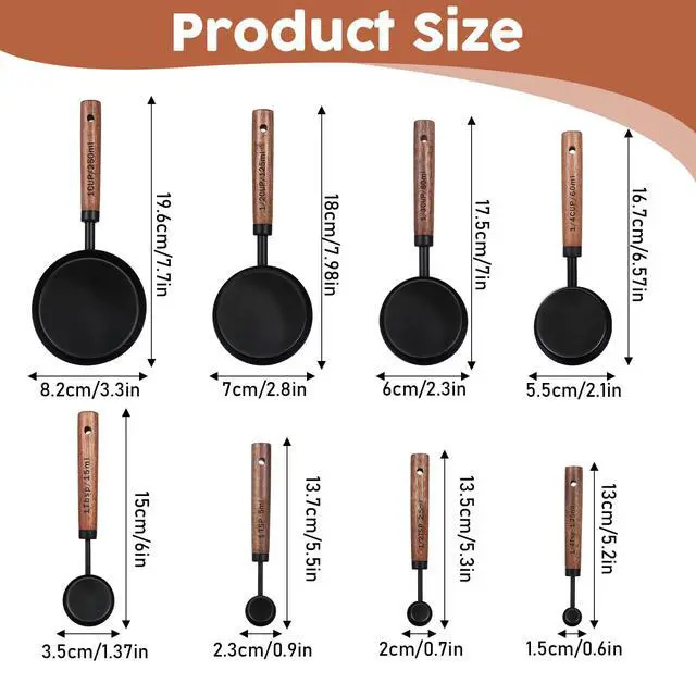 Alt view image 2 of 7 - Steel Measuring Cups Set and Measuring Spoons Wooden Handle Metal Measure Cups and Spoons for Cooking and Baking, 8 Piece