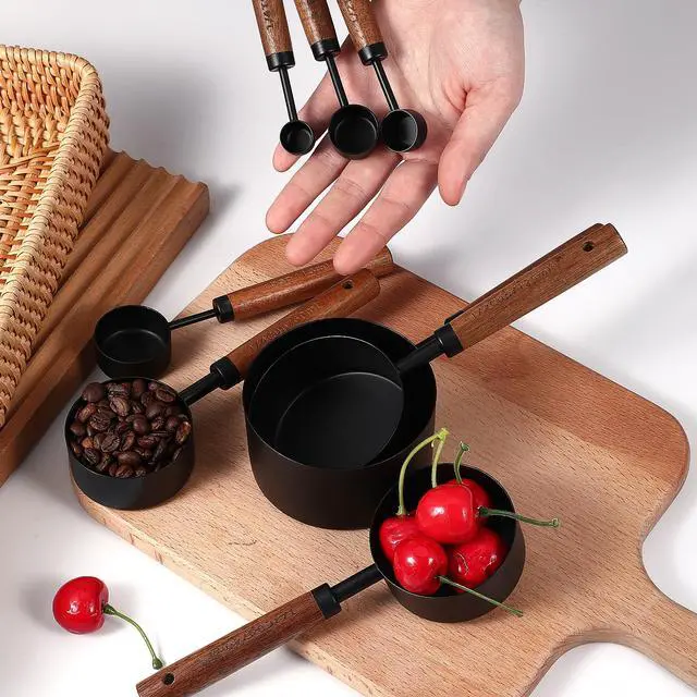 Alt view image 5 of 7 - Steel Measuring Cups Set and Measuring Spoons Wooden Handle Metal Measure Cups and Spoons for Cooking and Baking, 8 Piece