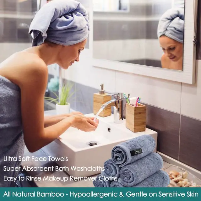 Alt view image 5 of 7 - Wash Cloths 6 Pack, Super Soft and Gentle Face Towel on Sensitive Skin, Reusable Makeup Remover Eraser, 13x13 inch Large Washcloths for Face and Body, Easy to Clean Slate Blue Facial Cleaning Cloths
