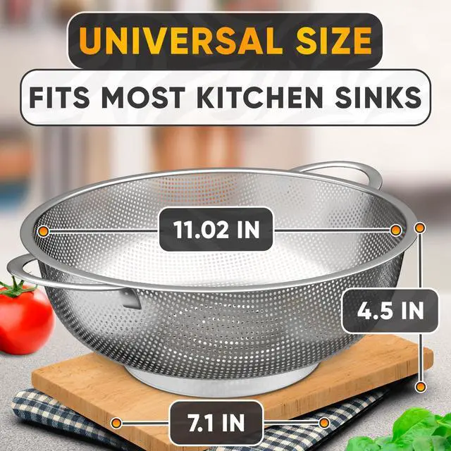 Alt view image 4 of 7 - Stainless Steel Strainer Bowl With Handles - 5Qt Rice Washer Strainer Bowl for Grains, Beans, Spaghetti, Veggies, Fruits - Dishwasher Safe & Rust-Resistant Metal Strainers for Kitchen With Fine Holes