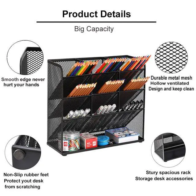 Alt view image 2 of 6 - Mesh Desk Organizer, Multi-Functional Pen Holder, Desktop Stationary Organizer, Storage Rack for School Home Office Art Supplies (Mesh Pen Holder)