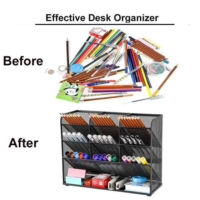 Alt view image 4 of 6 - Mesh Desk Organizer, Multi-Functional Pen Holder, Desktop Stationary Organizer, Storage Rack for School Home Office Art Supplies (Mesh Pen Holder)