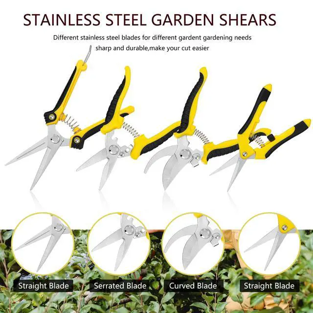 Alt view image 2 of 6 - 5 pack Garden Pruning Shears Stainless Steel Blades, Handheld Scissors Set with Gardening Gloves,Heavy Duty Garden Bypass Pruning Shears,Tree Trimmers Secateurs, Hand Pruner (Yellow and Black)