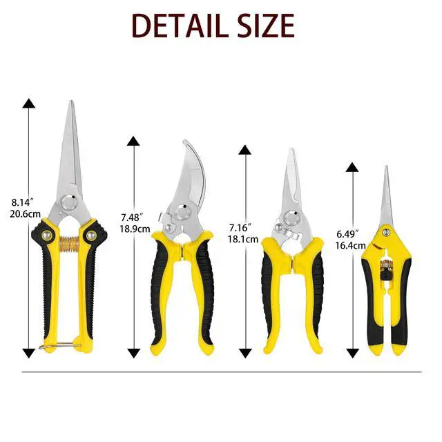 Alt view image 4 of 6 - 5 pack Garden Pruning Shears Stainless Steel Blades, Handheld Scissors Set with Gardening Gloves,Heavy Duty Garden Bypass Pruning Shears,Tree Trimmers Secateurs, Hand Pruner (Yellow and Black)