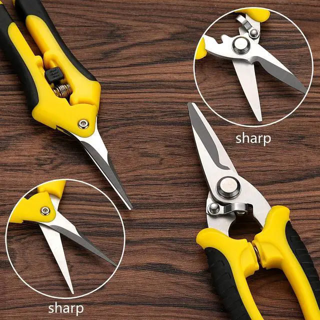 Alt view image 6 of 6 - 5 pack Garden Pruning Shears Stainless Steel Blades, Handheld Scissors Set with Gardening Gloves,Heavy Duty Garden Bypass Pruning Shears,Tree Trimmers Secateurs, Hand Pruner (Yellow and Black)