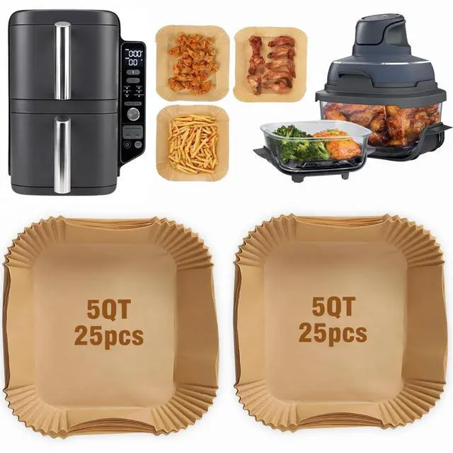 Main image of Air Fryer Liners for Ninja DoubleStack SL401 8-10QT: Disposable Paper Liners for SL201 8QT, SL401 10QT and Crispi 4 QT, Double Stack 50pcs, Suitable for SL401/SL451/SL201