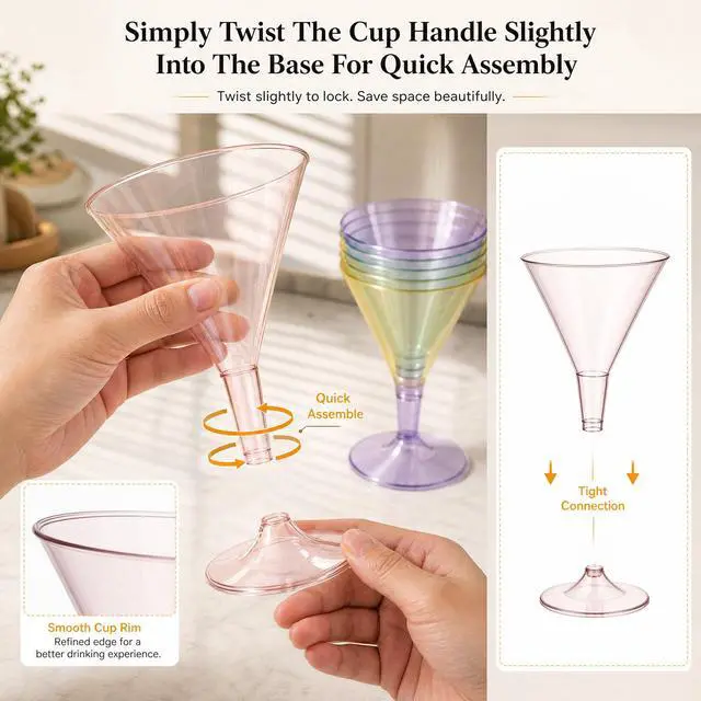 Alt view image 4 of 7 - 24 Pack Colored Plastic Cocktail Glasses - 6.25oz Disposable Martini Glasses - Plastic Margarita Glasses - Perfect for Wedding & Birthday & Summer Party