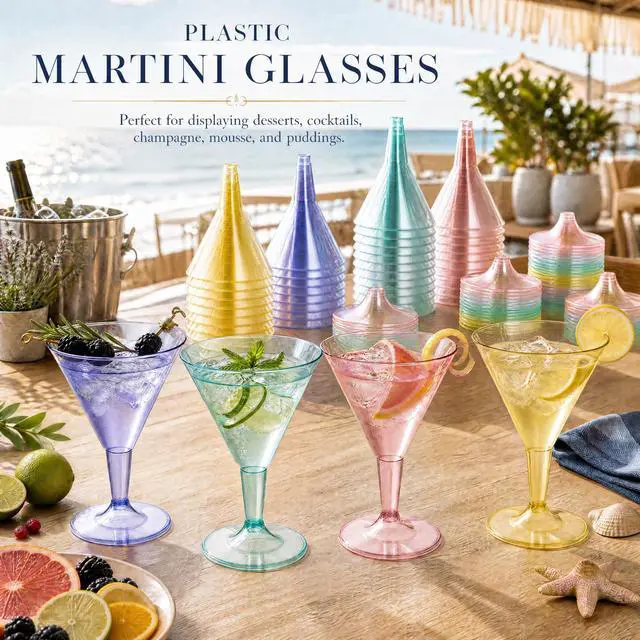 Alt view image 7 of 7 - 24 Pack Colored Plastic Cocktail Glasses - 6.25oz Disposable Martini Glasses - Plastic Margarita Glasses - Perfect for Wedding & Birthday & Summer Party