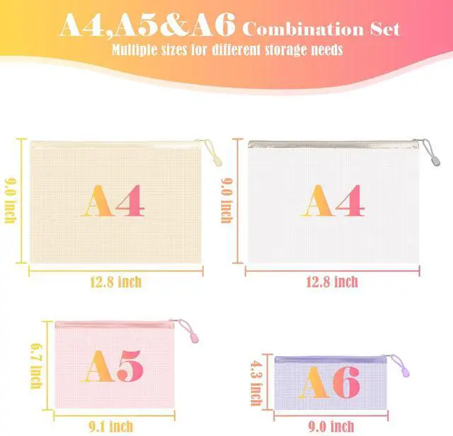 Alt view image 2 of 7 - 18Pcs Mesh Zipper Pouch Bags, Clear Waterproof Document Bag, Assorted Color File Pockets, Large Capacity Plastic File Jackets, Multipurpose for Travel School Office and Home (Colorful)