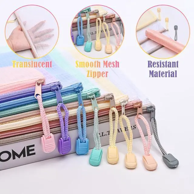 Alt view image 3 of 7 - 18Pcs Mesh Zipper Pouch Bags, Clear Waterproof Document Bag, Assorted Color File Pockets, Large Capacity Plastic File Jackets, Multipurpose for Travel School Office and Home (Colorful)