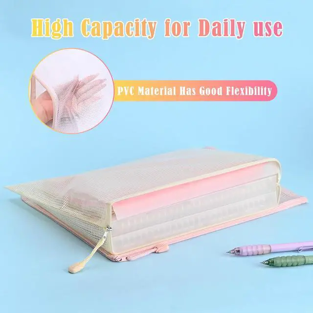 Alt view image 5 of 7 - 18Pcs Mesh Zipper Pouch Bags, Clear Waterproof Document Bag, Assorted Color File Pockets, Large Capacity Plastic File Jackets, Multipurpose for Travel School Office and Home (Colorful)