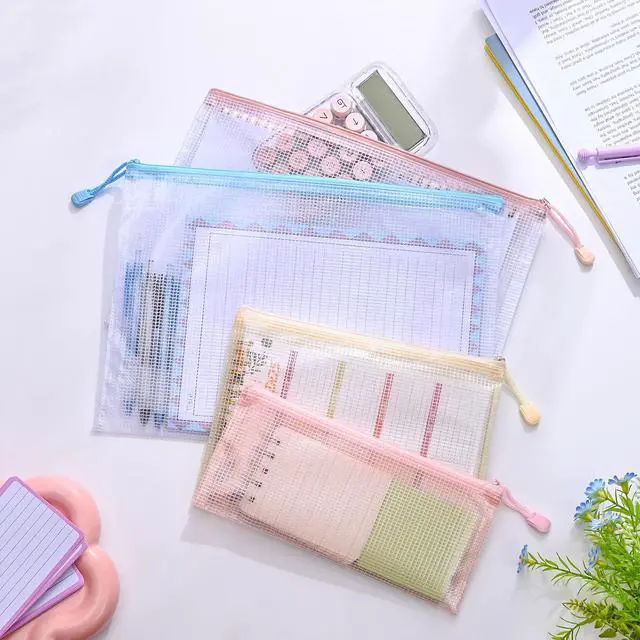 Alt view image 7 of 7 - 18Pcs Mesh Zipper Pouch Bags, Clear Waterproof Document Bag, Assorted Color File Pockets, Large Capacity Plastic File Jackets, Multipurpose for Travel School Office and Home (Colorful)