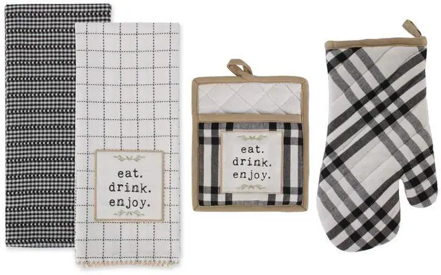 Main image of Home Sweet Farmhouse Kitchen Collection, Potholder/Oven Mitt/Dishtowel Set, Black, 4 Count