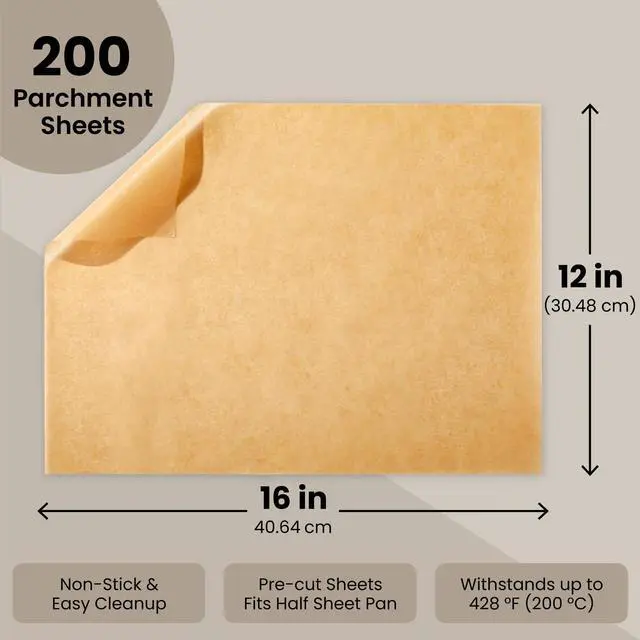 Alt view image 4 of 7 - Parchment Paper Sheets - 200 Pack, 12 x 16 in, Unbleached Brown - Nonstick Half Sheet Pan Liners & Parchment Paper for Baking - Disposable Air Fryer Liners for Grilling & Steaming