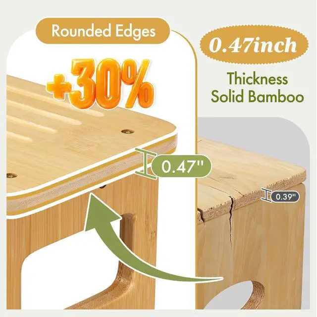 Alt view image 3 of 7 - Bamboo Toilet Stool, Squat Potty Stool for Adults, Non-Slip Pooping Stools for Bathroom, Portable Potty Step Foot Stools, Assembly Required, 6.8''