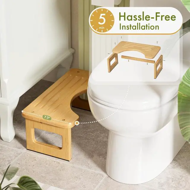 Alt view image 4 of 7 - Bamboo Toilet Stool, Squat Potty Stool for Adults, Non-Slip Pooping Stools for Bathroom, Portable Potty Step Foot Stools, Assembly Required, 6.8''