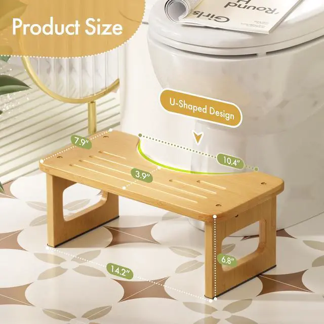 Alt view image 2 of 7 - Bamboo Toilet Stool, Squat Potty Stool for Adults, Non-Slip Pooping Stools for Bathroom, Portable Potty Step Foot Stools, Assembly Required, 6.8''