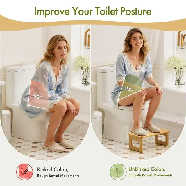 Alt view image 5 of 7 - Bamboo Toilet Stool, Squat Potty Stool for Adults, Non-Slip Pooping Stools for Bathroom, Portable Potty Step Foot Stools, Assembly Required, 6.8''