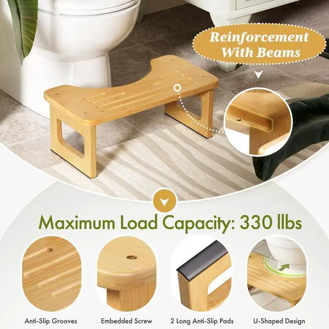 Alt view image 6 of 7 - Bamboo Toilet Stool, Squat Potty Stool for Adults, Non-Slip Pooping Stools for Bathroom, Portable Potty Step Foot Stools, Assembly Required, 6.8''