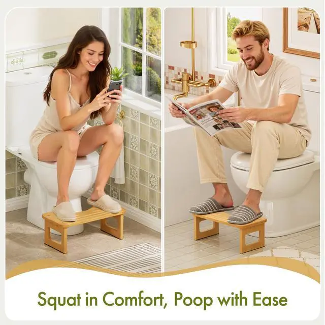Alt view image 7 of 7 - Bamboo Toilet Stool, Squat Potty Stool for Adults, Non-Slip Pooping Stools for Bathroom, Portable Potty Step Foot Stools, Assembly Required, 6.8''