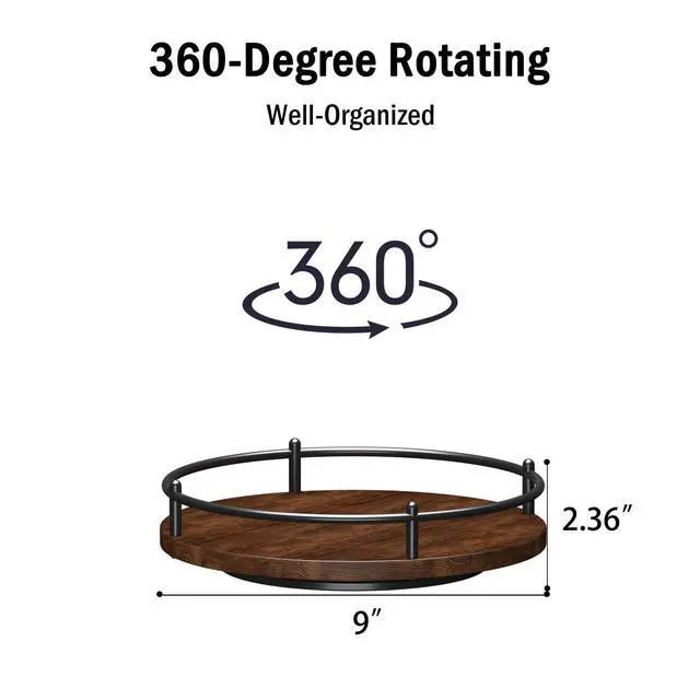 Alt view image 3 of 6 - Lazy Susan Organizer9 Inch Rotating Spice Rack for Kitchen Countertop Round Wooden Turntable Holder for Cabinet, Dining Table, Cupboard Storage Black