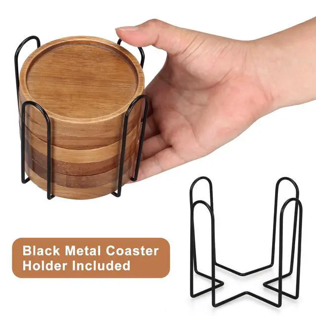 Alt view image 3 of 7 - Wooden Coaster Set of 6 Coffee Table Decor Bar Cup Drink Coasters Holder