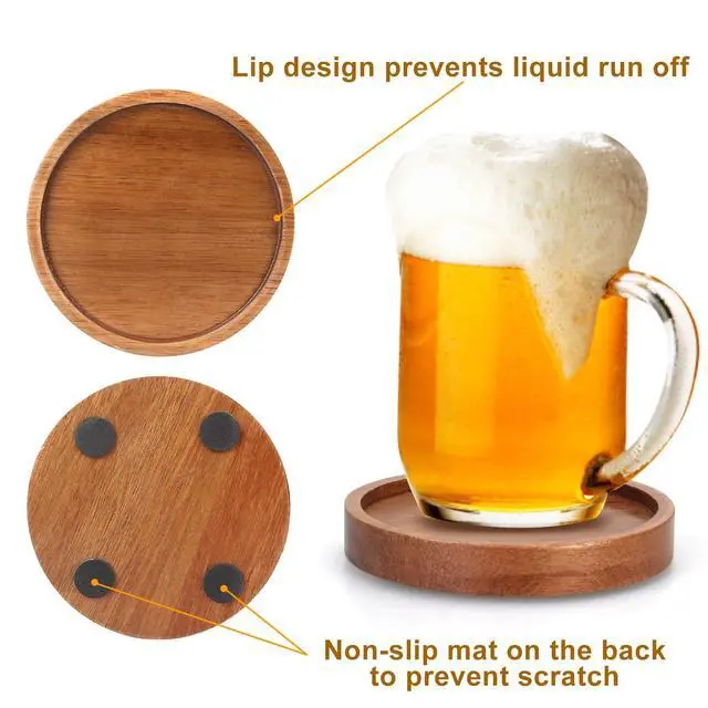 Alt view image 4 of 7 - Wooden Coaster Set of 6 Coffee Table Decor Bar Cup Drink Coasters Holder