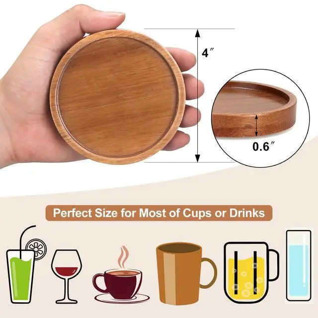 Alt view image 7 of 7 - Wooden Coaster Set of 6 Coffee Table Decor Bar Cup Drink Coasters Holder