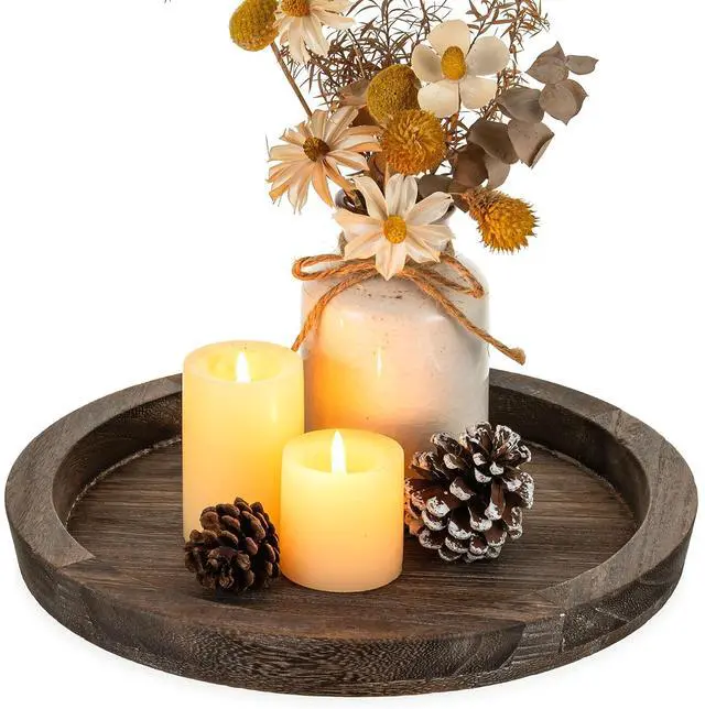 Main image of Wooden Tray for Coffee Table: Candle Holder Plate Round Decorative Serving Tray - Vintage Table Centerpiece Rustic Farmhouse Home Decor