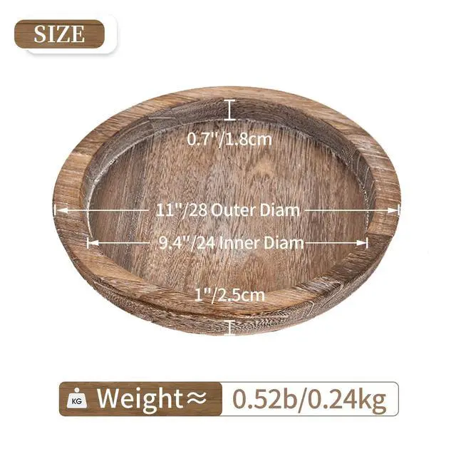 Alt view image 3 of 7 - Wooden Tray for Coffee Table: Candle Holder Plate Round Decorative Serving Tray - Vintage Table Centerpiece Rustic Farmhouse Home Decor