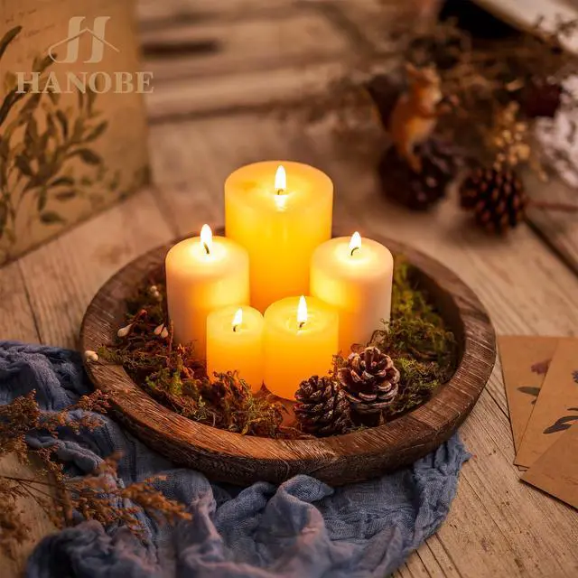 Alt view image 2 of 7 - Wooden Tray for Coffee Table: Candle Holder Plate Round Decorative Serving Tray - Vintage Table Centerpiece Rustic Farmhouse Home Decor