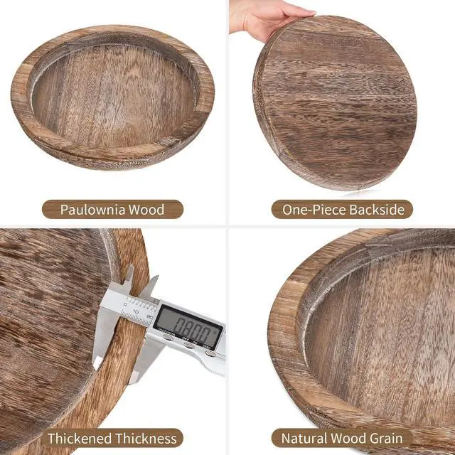 Alt view image 5 of 7 - Wooden Tray for Coffee Table: Candle Holder Plate Round Decorative Serving Tray - Vintage Table Centerpiece Rustic Farmhouse Home Decor