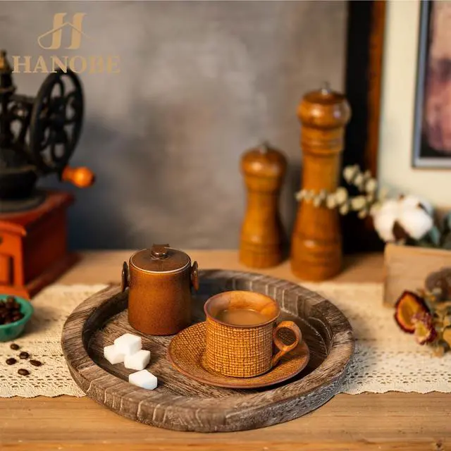 Alt view image 7 of 7 - Wooden Tray for Coffee Table: Candle Holder Plate Round Decorative Serving Tray - Vintage Table Centerpiece Rustic Farmhouse Home Decor