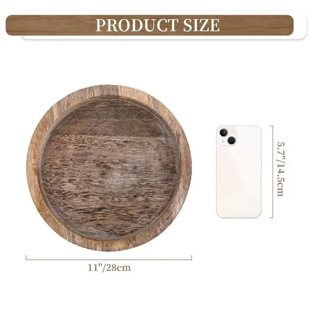 Alt view image 7 of 7 - Candle Plate Holder Tray: Round Wood Decorative Candle Plate - Rustic Farmhouse CoffeeTable Decor - Tealight Pillar Trays for Home Decor (Distressed)