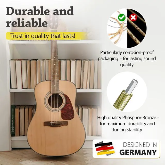 Alt view image 4 of 7 - quality acoustic guitar strings - 6 string set - Premium coating with Phosphor Bronze (guitar strings acoustic 6 string set) BONUS: 4 Picks + 1 High E String - cuerdas para guitarra acustica