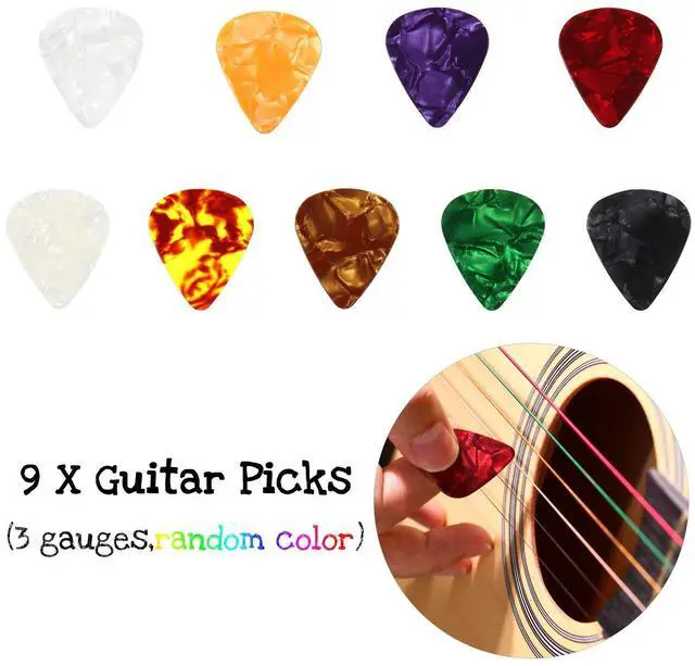 Alt view image 4 of 7 - 3 Sets Acoustic Guitar Strings Replacement Steel Guitar Strings (Gold, Brass, Multicolor) with 9 Pieces Celluloid Picks 3 Sizes for Electric Acoustic Players Performers