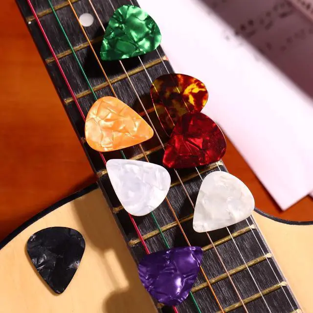 Alt view image 7 of 7 - 3 Sets Acoustic Guitar Strings Replacement Steel Guitar Strings (Gold, Brass, Multicolor) with 9 Pieces Celluloid Picks 3 Sizes for Electric Acoustic Players Performers